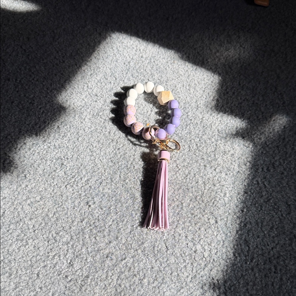 Purple and Pink Beaded Bracelet with Tassel